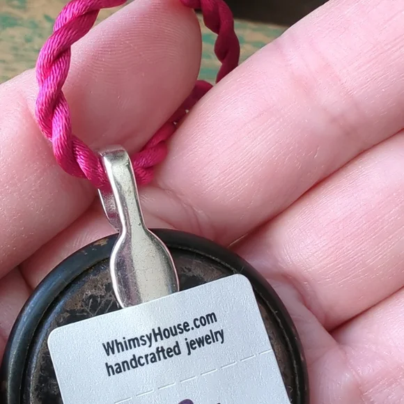 WHIMSY HOUSE I Upcycled Celluloid & Victorian Floral Metal Button Necklace - Picture 7 of 11